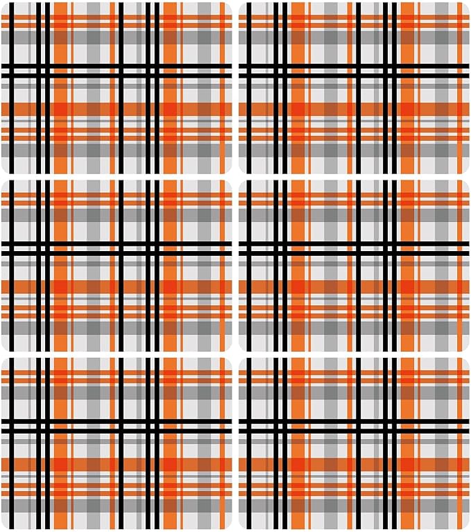 Fall Placemats Set of 6 Fall Orange Black Buffalo Plaid Plastic Table Mats Autumn Thanksgiving Place Mats Halloween Seasonal Table Decoration for Indoor Outdoor Party Kitchen Dining