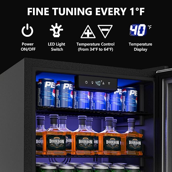 Beverage Refrigerator and Cooler, 126 Can Mini fridge with Plastic Door, Beverage Cooler with Digital Temperature Display & Adjustable Shelves for Soda Beer or Wine, Black