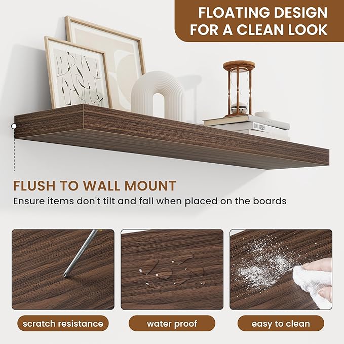 fuqing Floating Shelves for Wall, Bathroom Shelf Wall Mounted for Storage, Shelves with Invisible Bracket for Bedroom, Kitchen, Living Room, Farmhouse Small Book Shelf, 36 Inch Set of 2, Walnut