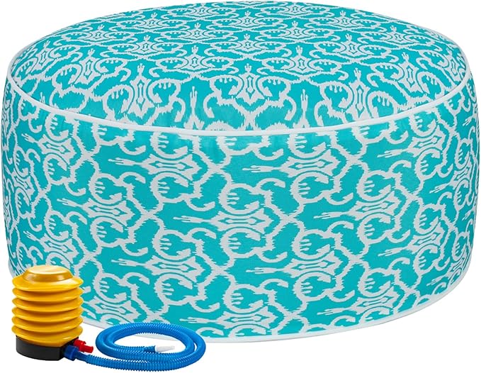 FUNHOME Inflatable Outdoor Ottoman with Air Pump,20"x9" Portable Patio Pouf,Water Resistant,Fade-Resistant,Round Blow Up Footrest Stools for Home Garden Camping Travel(Romantic Blue)
