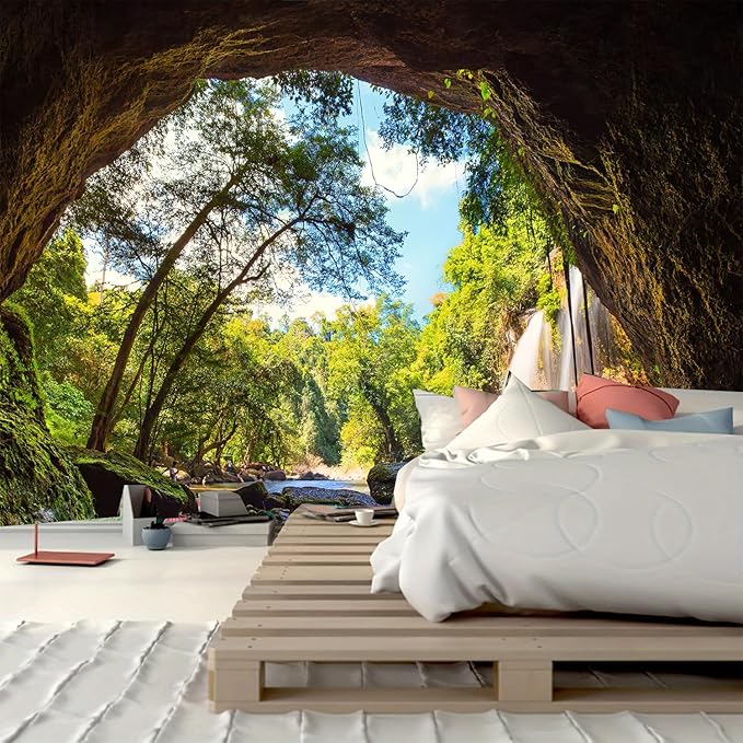 FENDROM Green Misty Forest Tapestry Wall Hanging Nature Mountain Cave Landscape Tapestry Waterfall River Tapestries for Bedroom Living Room Dorm Decor