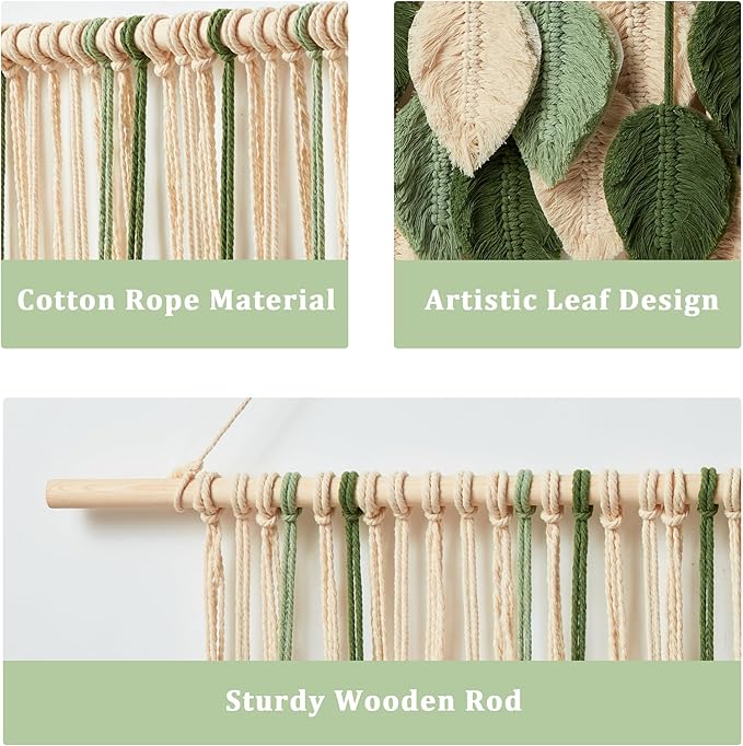 Macrame Wall Hanging Boho Wall Tapestry Handmade Woven Leaf Wall Decor Crochet Wall Art for Home Office Apartment(23.6" W x 31.5" L)
