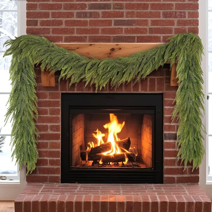 16FT Christmas Norfolk Pine Garland -1PCS, Artificial Pine Needles Garlands Faux Greenery Fake Garland for Holiday Fireplace,Table,Window,Stairs,Mante,Indoor Outdoor Decor