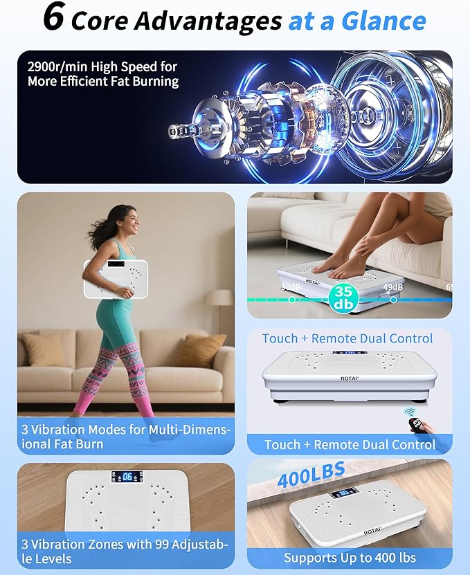 Shake Plate Vibration Exercise Machine for Lymphatic Drainage Massager & Weight Loss, 400 lbs Capacity Whole Body Vibrating Plate Workout for Women and Men