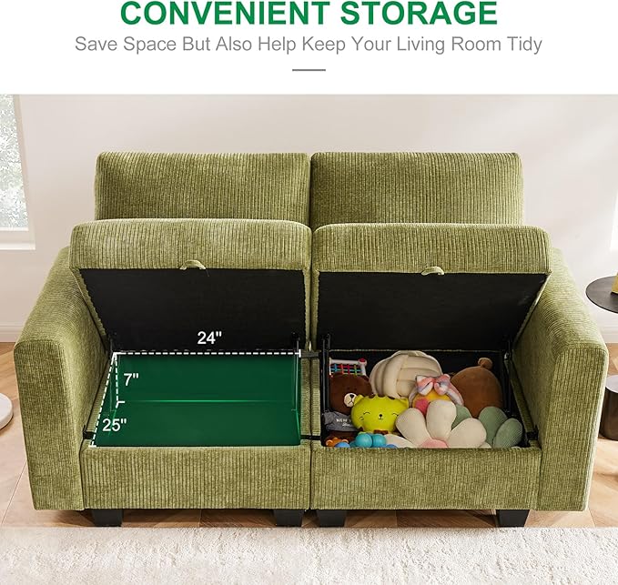 38.5 Oversized Accent Chair with Storage Green Corduroy, Single Modern Accent Sofa Chair with Arms for Apartment Living Room (21" Deep Seat)