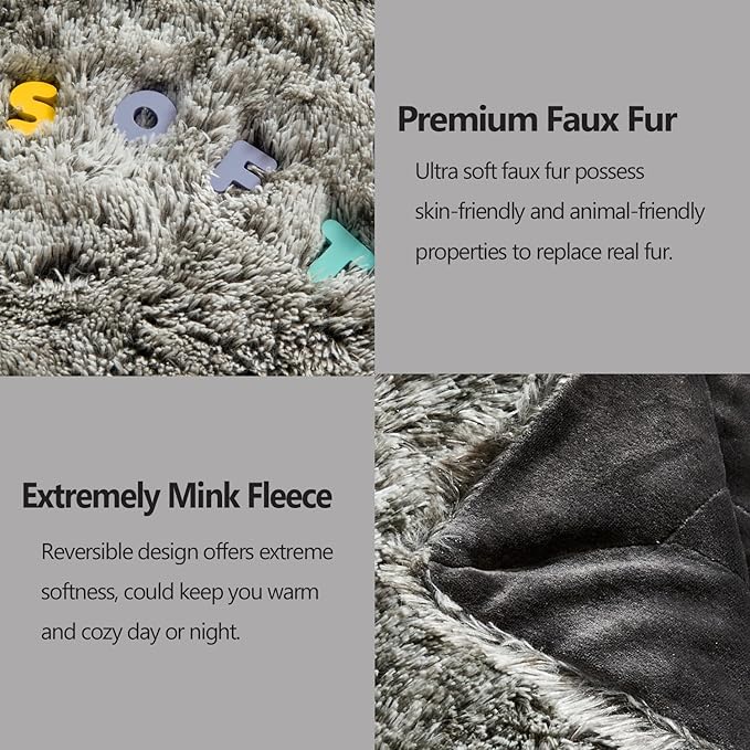 GONAAP Fuzzy Faux Fur Throw Blanket Twin Size Frosty Black Super Soft Cozy Plush Fuzzy Shaggy Blanket for Couch Sofa Bed (Frosty Black, Twin(60"x80"))