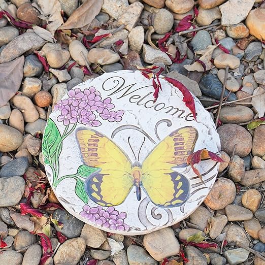 Garden Décor Stepping Stones Outdoor - Resin Butterfly Decorative Stone Bright Color Memories Pavers Outdoor for Garden Yard 9.5 * 9.5 * 0.5 Inch LC Lcdecohome