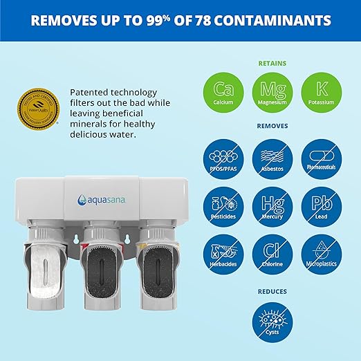 Aquasana Under Sink Water Filter System - Reduces PFAS, Lead, & Chlorine in Drinking Water - Under Counter Claryum Filtration for Kitchen - 3-Stage - Chrome Faucet - AQ-5300.56