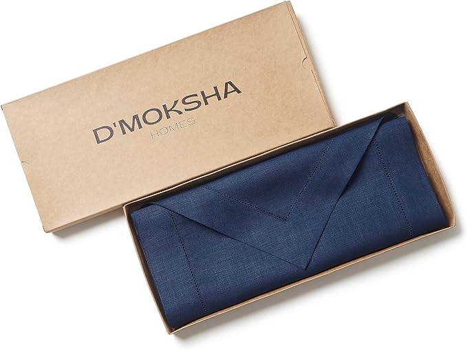 D'Moksha Homes Navy Blue Linen Table Runner 120 Inches Long - 100% Pure Linen Diamond Table Runner 14 x 120 Inch for Dining, Fall and Halloween - Machine Washable