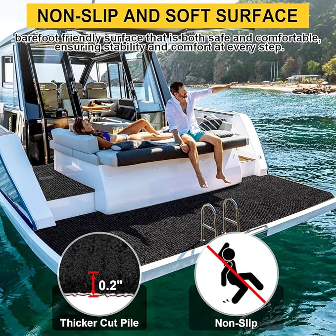 Marine Carpet, 6 FT x 14 FT Black Indoor/Outdoor Area Rug, 0.2" Thick, Waterproof, Non-Slip