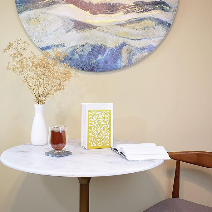 CNK Book Ends Bookends for Decorative Books Holder Bookend Shelves End Hold Heavy Duty Holders Stoppers Metal Stopper Cute Boho Bookshelf Holds Cookbook Office Home Set of 4 Bookends Pair Gold