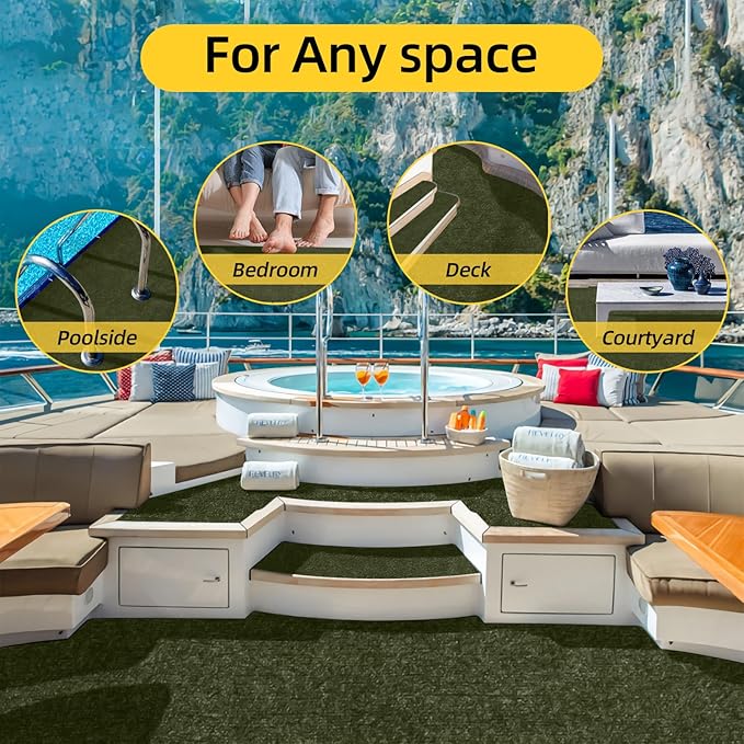 Marine Carpet,5 FT x 10 FT Olive Green Indoor Outdoor Carpet 0.2" Thick with Water-Proof TPE Backing, Non-Slide for Home, Patio, Porch, Deck