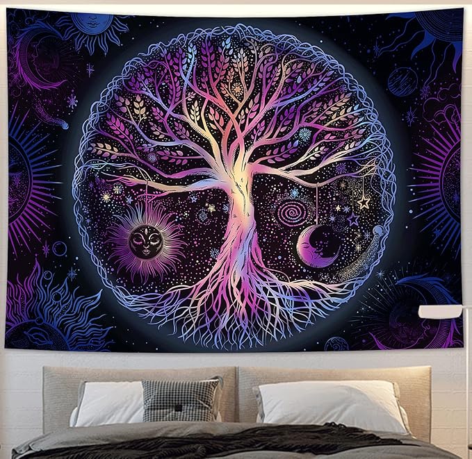 FORATER Tree of Life Tapestry Wall Hanging Colorful Life Tree Tapestries Aesthetic Sun and Moon Galaxy Wall Tapestry for Bedroom Living Room Dorm (61 x 82 Inch, Multicolor)