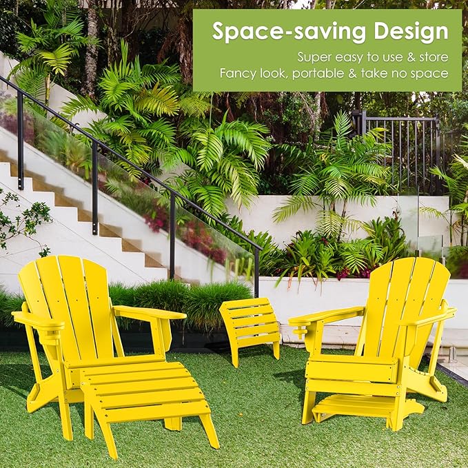 GREENVINES Adirondack-Ottoman | Set of 4 | HDPE Plastic | Outdoor Footrest | All Weather | Foot Rest | Foot Stool | Yellow | for Adirondack Chair | for Patio Backyard Pool