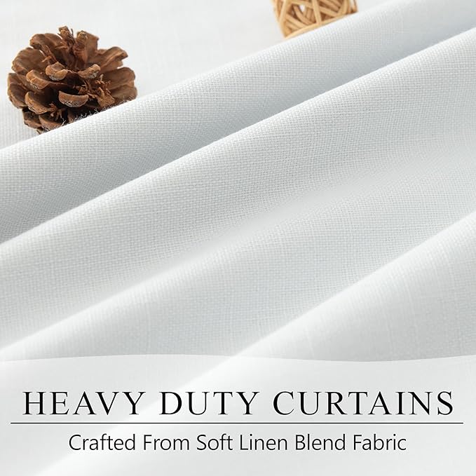 Thick Linen Blackout Curtains 105 Inches Long 2 Panels Set White Custom Length Heat Cold Draft Blocking Winter Curtains Back Tab Pocket Large Window Drapes for Office Home Living Room Bedroom 52 Wide