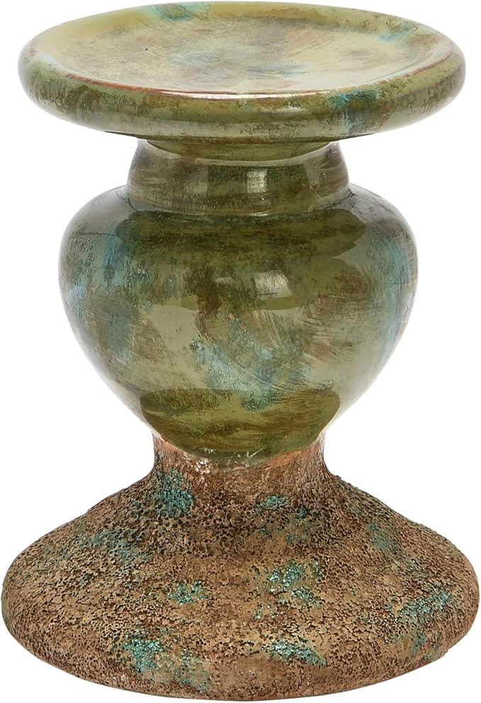 Creative Co-Op 2-Tone Sculptural Terracotta Pillar Candle Holder, Distressed Green