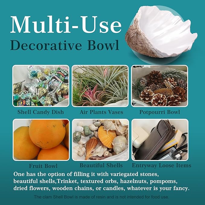 Extra Large Clam Shells Decorative Bowl Earth Tan Sea Shells Decorative Storage Bowls for Coastal Beach theme house table centerpiece decorations & Nautical decorations for coffee table -12.4"-1PC