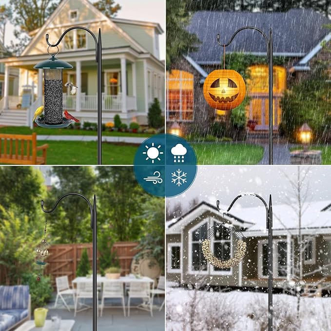 Gtongoko 47 inch Small Shepherds Hooks for Outdoor with 5 Prongs, Adjustable Bird Feeder Pole Garden Hooks for Hanging Lanterns, Plants Baskets, Hummingbird Feeders, 2 Pack