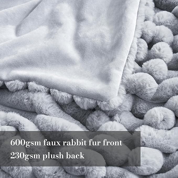 Amélie Home Faux Fur Throw Blanket for Couch, Cozy Fuzzy Fluffy Fur Luxurious Soft Striped Plush Gift Blankets for Family Sofa Chair Bed Living Room Bedroom, 60"x80", Light Grey