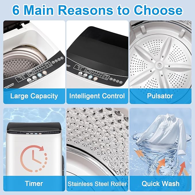 17Lbs Portable Washing Machine with10 Washing Programs, 2.2 Cu. Ft. Full Automatic Washer and Spinner Combo, Compact Laundry Washer Spinner for Apartment RV Dorm (2.2Cu. Ft)