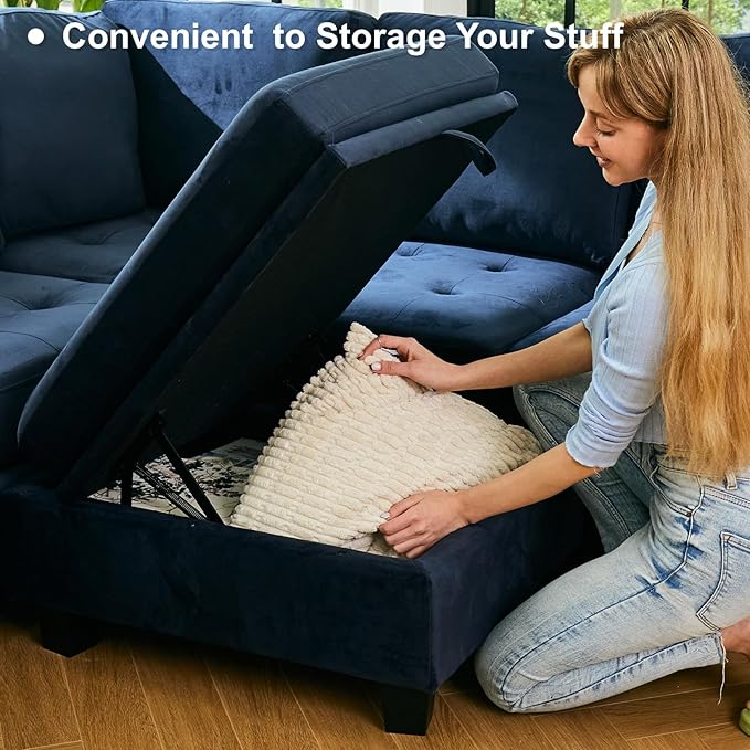 Belffin Modular Sectional Sleeper Sofa with Pull Out Bed Convertible U Shaped Sectional Sofa Couch with Storage Chaises for Living Room Blue