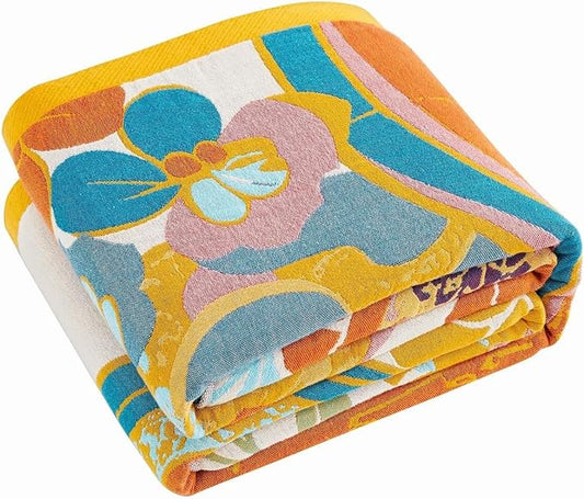 Boho Throw Blanket, Lightweight Blankets for Summer, 100% Cotton Bohemian Decorative Throw Blanket, 60"x80" Reversible Muslin Breathable Woven Farmhouse Blankets Quilt,