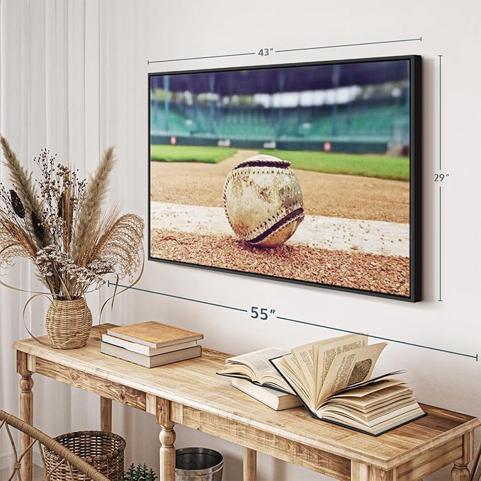 ElephantStock Baseball In Stadium Wall Art - Horizontal Framed Canvas - 1-Piece Living Room Wall Decor - Car Photography Canvas Print - Brown and Beige Decor for Wall - 43" X 29"