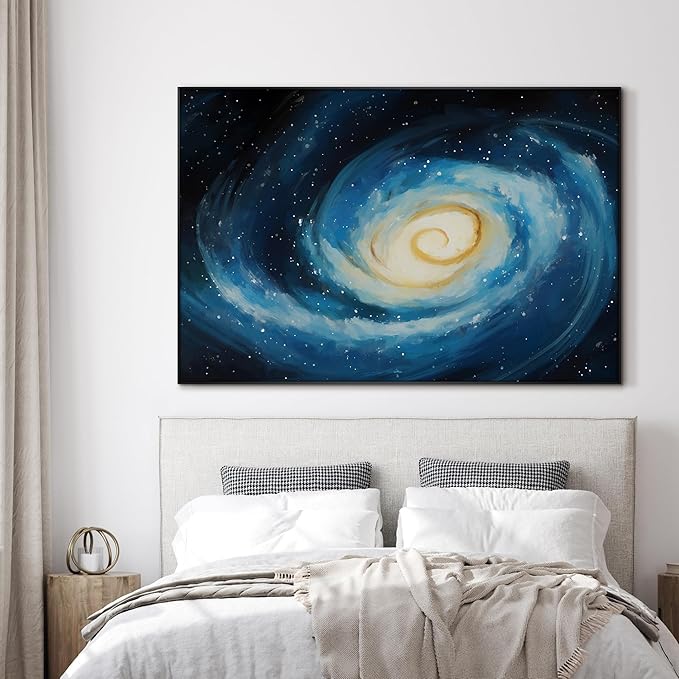 SIGNWIN 46"x72" Extra Large Framed Wall Art Spiral Galaxy Vivid Blue and Yellow Cosmic Space Illustration for Home Living Room Bedroom Decor (Frame Assembly Required)