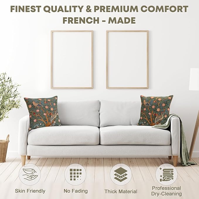 Charlotte Home Furnishings Decorative Tapestry Pillow Cover 14x14 in, Le Pic Vert Couch Throw Pillow Cover, French Country Square Cushion Cases for Living Room Home Decor, Soft Cotton Jacquard Woven