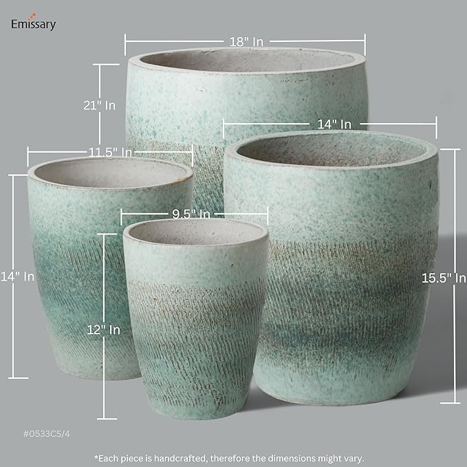 Emissary Home and Garden Bullet 12in., 14in., 15.5in., 21in. H Coastal Splash Ceramic Round Planters with Drainage Hole (Set of 4)