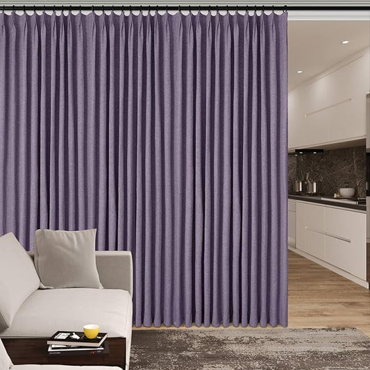120" Wx96 L Linen Room Divider Drapes for Doorway/Glass Window/Sliding Door/Patio, Extra Wide Pinch Pleated Full Blackout Curtains for Girls Boys Teen Kids Room, 1 Panel, Violet