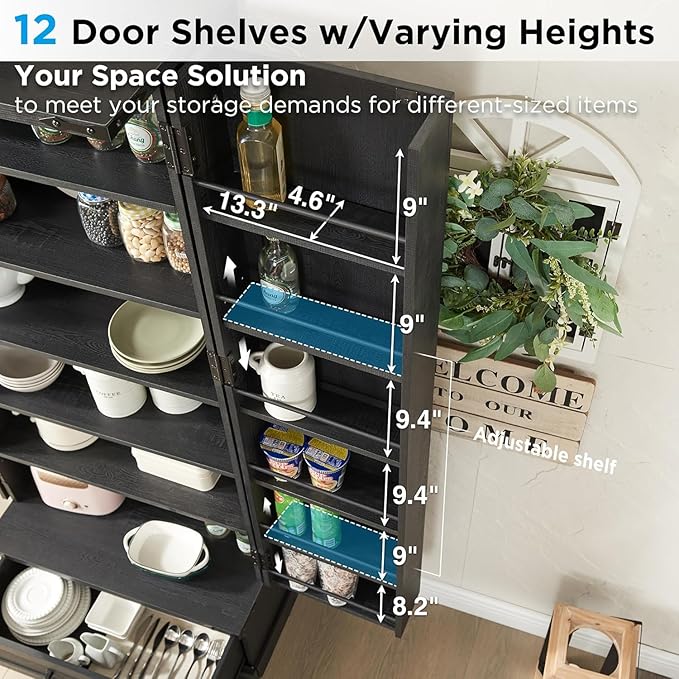 72" Farmhouse Kitchen Pantry Cabinet with Drawer, Tall Storage Cabinet with 2 Barn Doors and Shelves, Versatile Large Rustic Storage for Dining Room, Bathroom, Living Room, Black