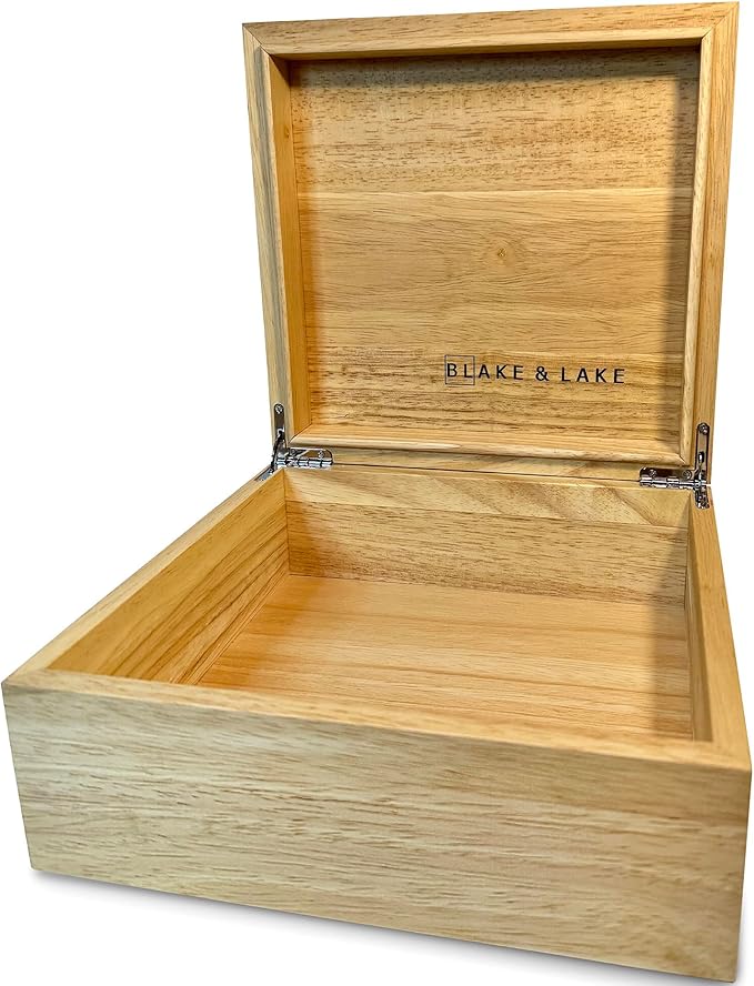 Blake & Lake Wooden Eco Box with Hinged Lid - Solid Oak Wood Storage Box with Lid - Wooden Keepsake Box - Decorative wooden boxes with lids for Keepsakes (Oak)