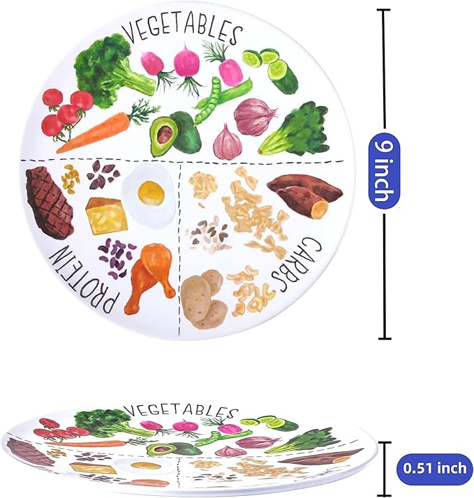 9" Portion Control Plate - Healthy Nutrition Plate for Adults and Teens, Melamine, Ideal for Weight Loss and Diabetes Management (1 Pack)