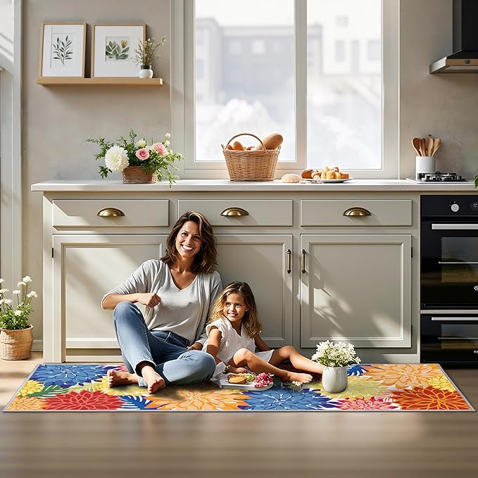 Area Rug 2x6 Washable Entry Rug Multicolored Tropical Botanical Modern Floral Indoor Kitchen Door Mat Entrance Carpet Non Slip for Bedroom Living Room, Porch