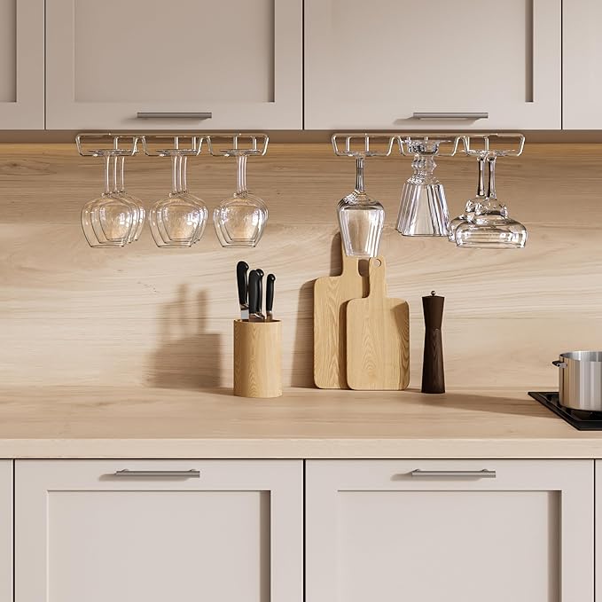 DecoBros Under Cabinet Wine Glass Stemware Rack Holder, Chrome