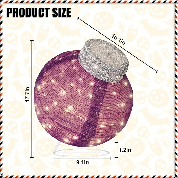 BRIGHTDECK Outdoor Halloween Ornaments, Lighted Pop-Up Outdoor Holiday Ball Decoration with 80 LED Lights, 8 Light Modes, Lighted Collapsible Holiday Decorations for Yard, Home (Purple)