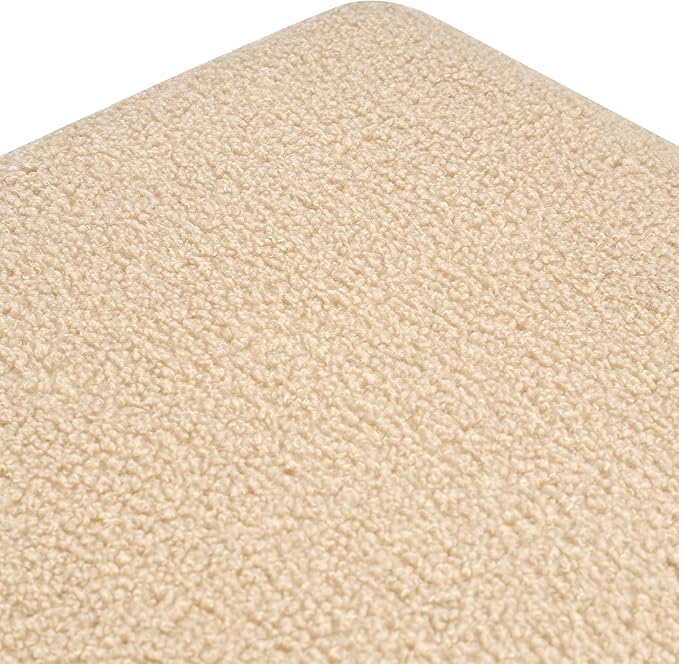 Adeco 17 Inch Soft Oatmeal Cube Ottoman Storage, Teddy Velvet Chair Foot Stools, Upholstered Vanity Stool with Hinged Lid, Solid Round Wood Legs