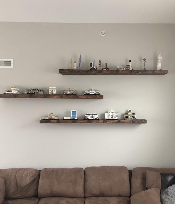 joelsantiques Floating Shelf, Wood Wall Shelf, Natural Wooden Home Decor for Bathroom Kitchen Bedroom, Hanging Mounted Invisible Bracket (Medium Brown, 7" Deep x 42" Wide)