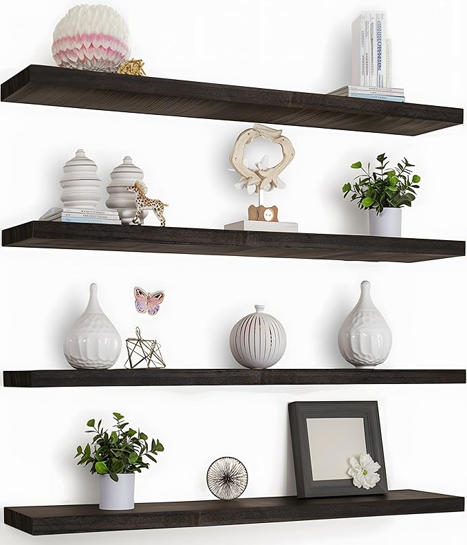 36 Inch Floating Shelves for Wall Rustic Brown Wood Wall Shelves for Bedroom Set of 4