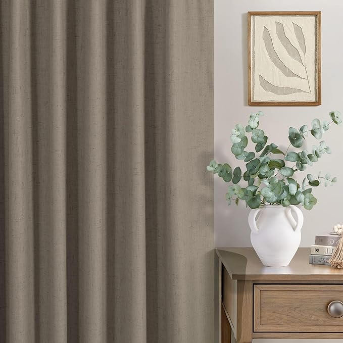 Back Tab Blackout Long Curtains for Living Room Darkening Light Blocking Brown Linen Drape 108 Inch Length 2 Panels Earth Tone Thermal Insulated Noise Reducing Heat Large Window Curtain 9ft Extra Long