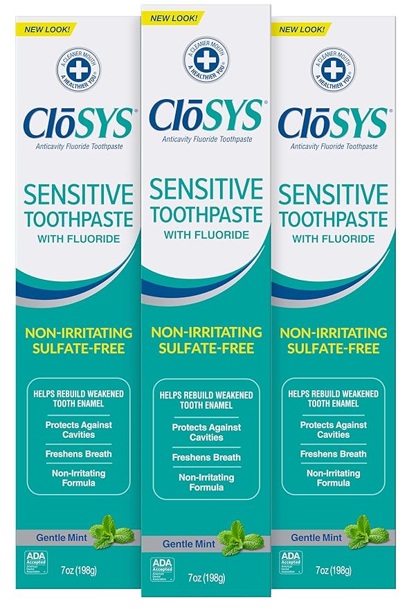 CloSYS Fluoride Toothpaste, 7 Ounce (Pack of 3), Gentle Mint, Whitening, Enamel Protection, Sulfate Free