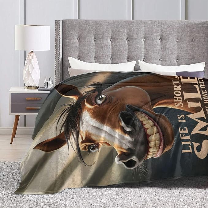 Funny Horse Throw Blanket Soft Fleece Blanket Men Women Gift for Kids Boys Girls for Party Couch Sofa Bed Deco Blankets 50x40 Inches