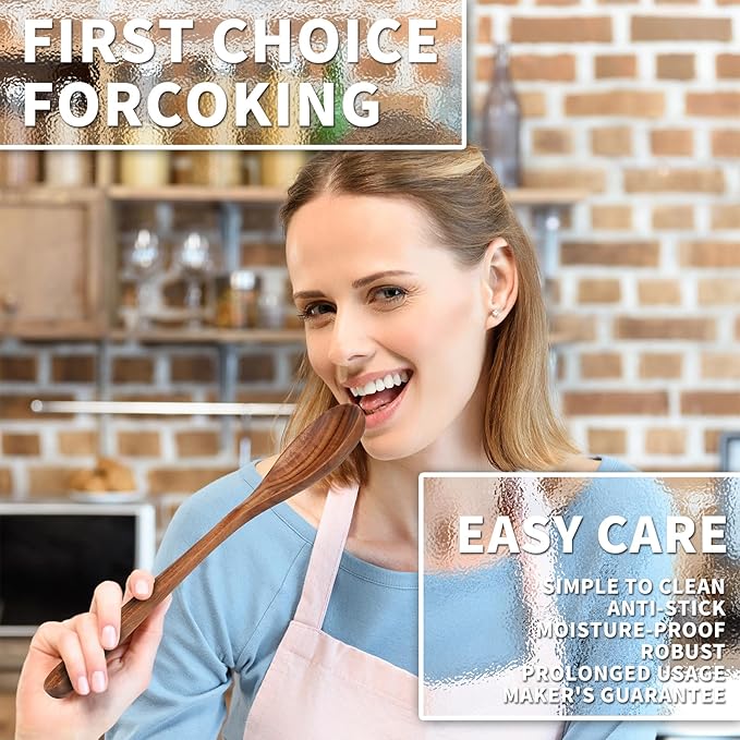 9 PCS Kitchen Utensils Set - Wooden Spoons for Cooking, Natural Teak Wooden Utensils - Includes Wooden Spoons, Spatula Set, Slotted Spoon - Handmade Wooden Spoon Set