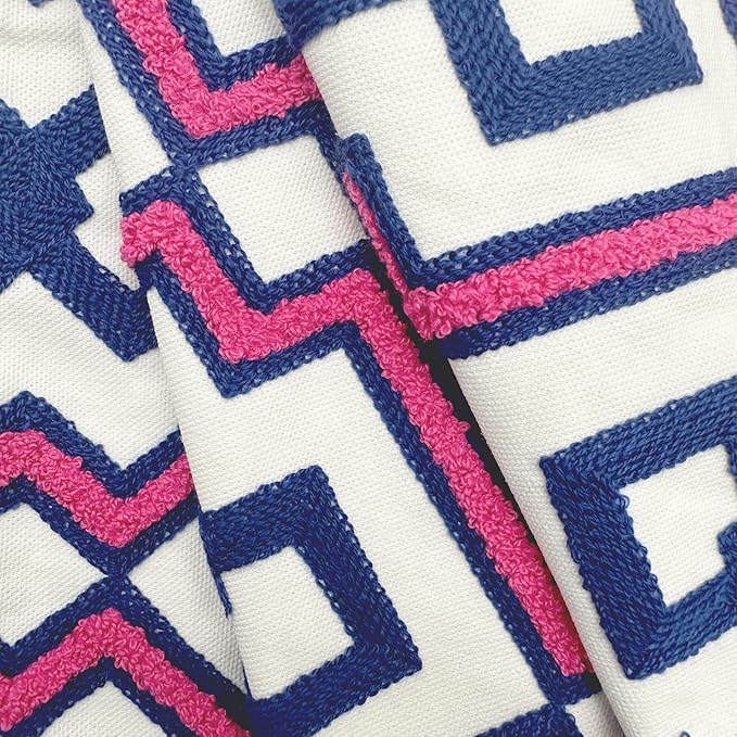 Alysheer Embroidered Decorative Throw Pillow Cover 18"x 18" Set of 2, Classic Boho Geometric Embroidery Pattern Cotton Rectangular Cushion Case for Sofa Couch Living Room Bedroom (Blue Pink)