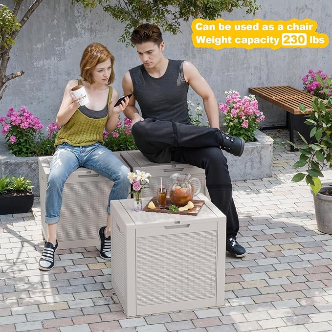 Deck Box Large Outdoor Storage for Patio Furniture,Outdoor Cushions,Garden Tools,Picnic Supplies and Pool Supplies,Waterproof,Resin,Lockable (Grey, 31 Gal)