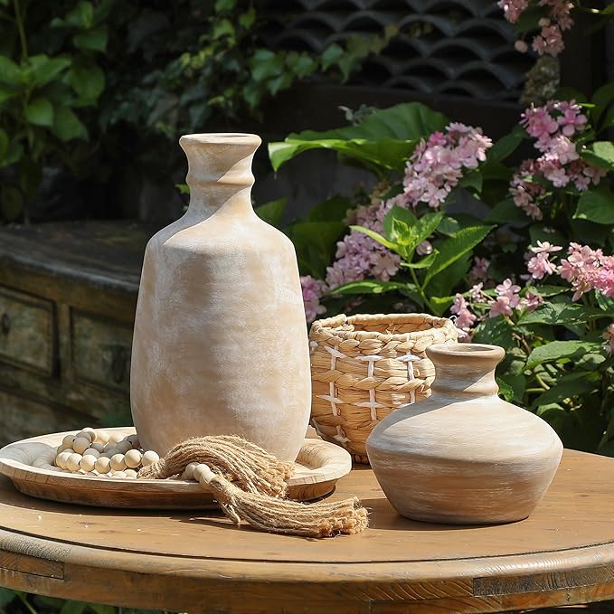 Ceramic Rustic Flower Vase, 12.4" Large Farmhouse Vases Home Decor Pottery Neutral Decorative Vase Pampas for Table Entryway Bookshelf Living Room Kitchen Bedroom