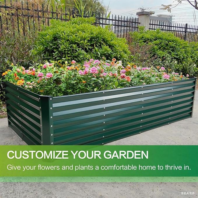 GARDMAX 8x4x2FT Galvanized Raised Garden Bed Kit, Metal Planter Boxes Outdoor with Easy Assembly, Large Garden Bed for Vegetables, Fruits, Flower, Herbs Rectangle Dark Green