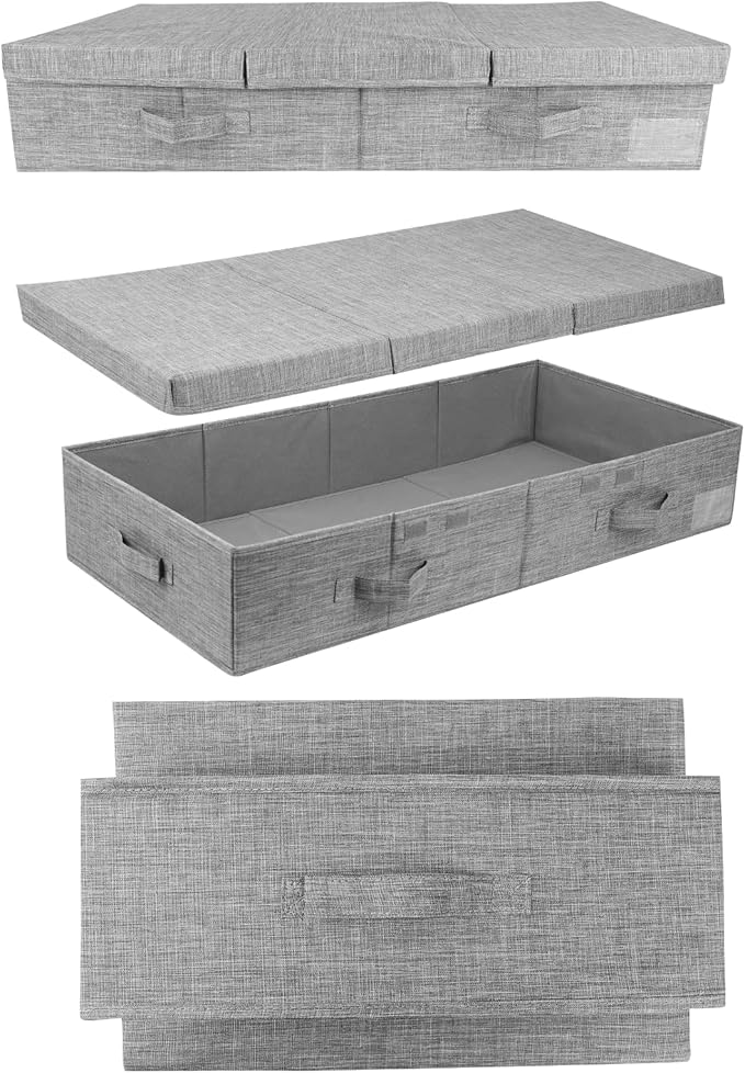 DAYARD Underbed Storage Container Bins with Lids, Under Bed Storage Organizer with Sturdy Handles Sidewalls Bottom, Foldable Clothes Bag (Set of 2) Large, Grey