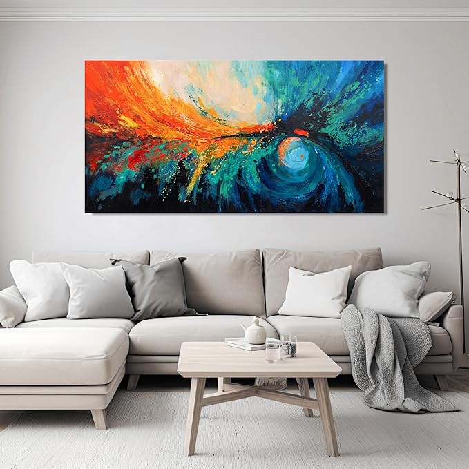 Canvas Wall Art Decor Modern Wall Art Pictures For Living Room Blue Green Wall Art Decor Canvas Abstract Art Work Colorful Abstract Wall Art Paintings Prints For Home Office Room Wall Decor 24" x 48"